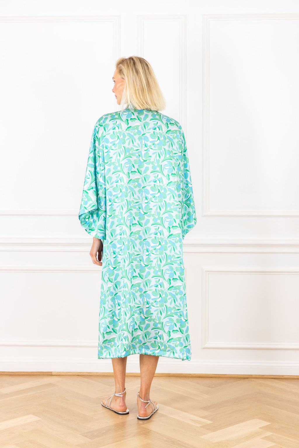 Spearmint Floral Satin Maxi Caftan