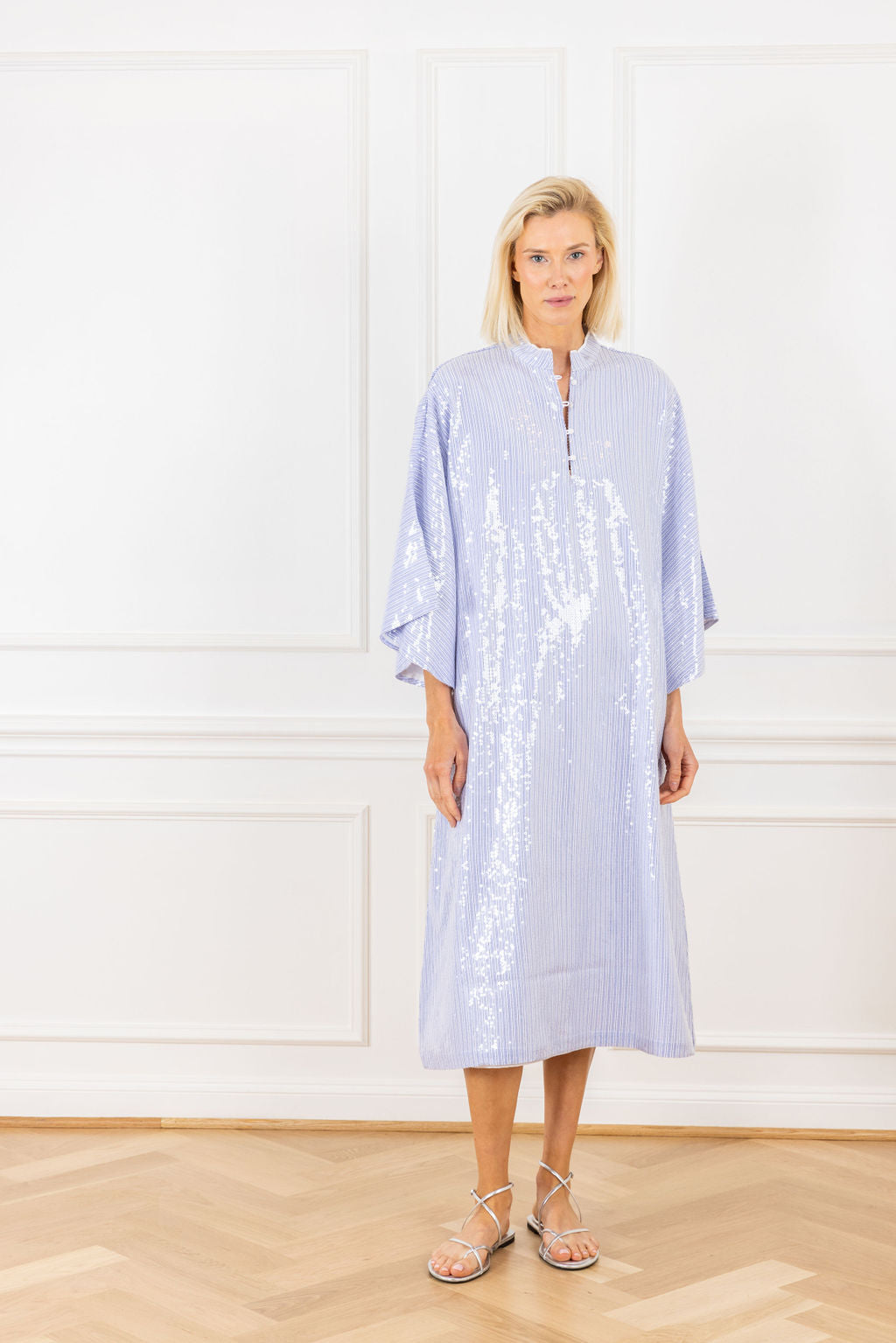 Azure Stripes Sequin Maxi Caftan