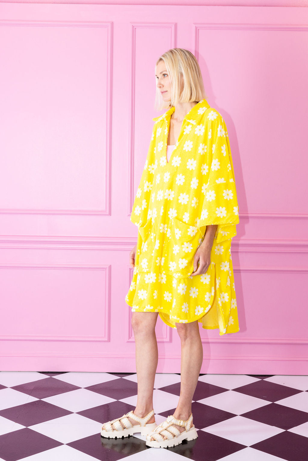 yellow floral terry cloth beach dress La Vie Style House